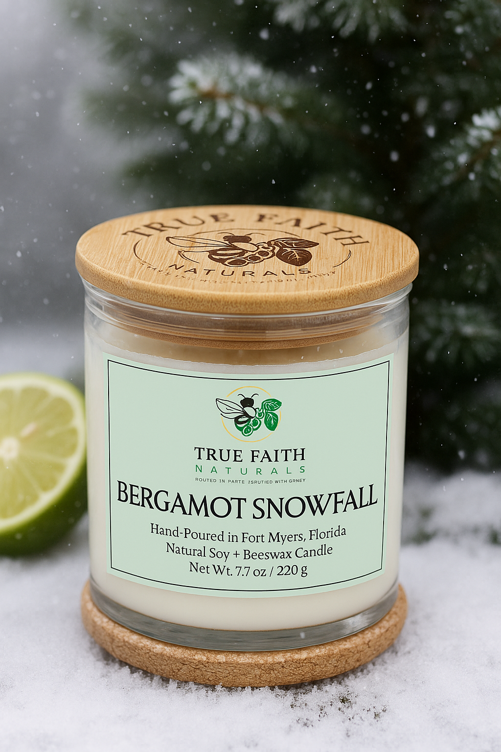 Bergamot Snowfall Christmas Candle – 7.7 oz Clear Jar