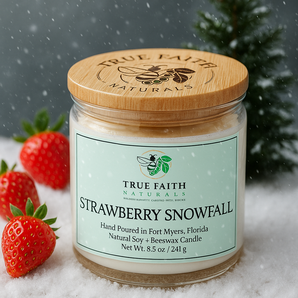Strawberry Snowfall Christmas Candle – 8.5 oz Clear Jar