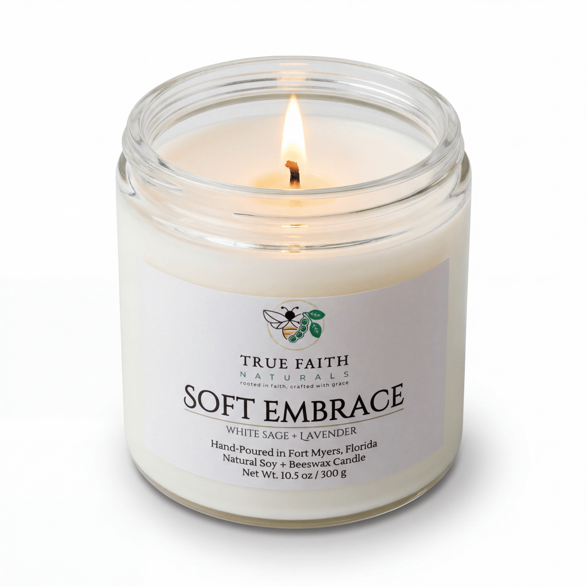 Soft Embrace Mother's Day Candle - 10.5 oz Clear Jar - True Faith Naturals