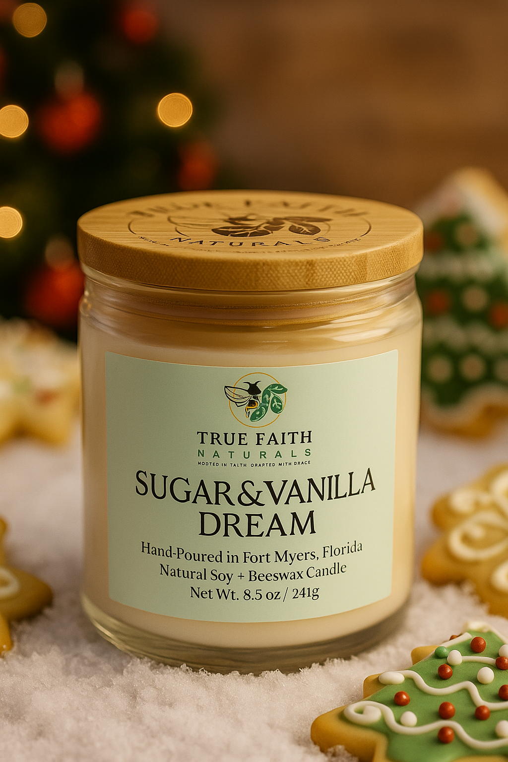 Sugar & Vanilla Dream Christmas Candle – 8.5 oz Clear Jar