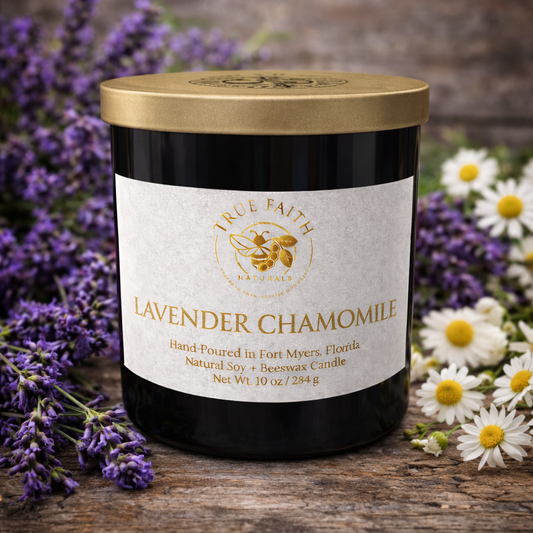 Lavender Chamomile Candle – Pure Collection | 10 oz Glossy Black Jar