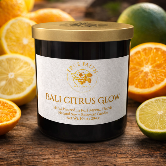 Bali Citrus Glow Candle – Pure Collection | 10 oz Glossy Black Jar