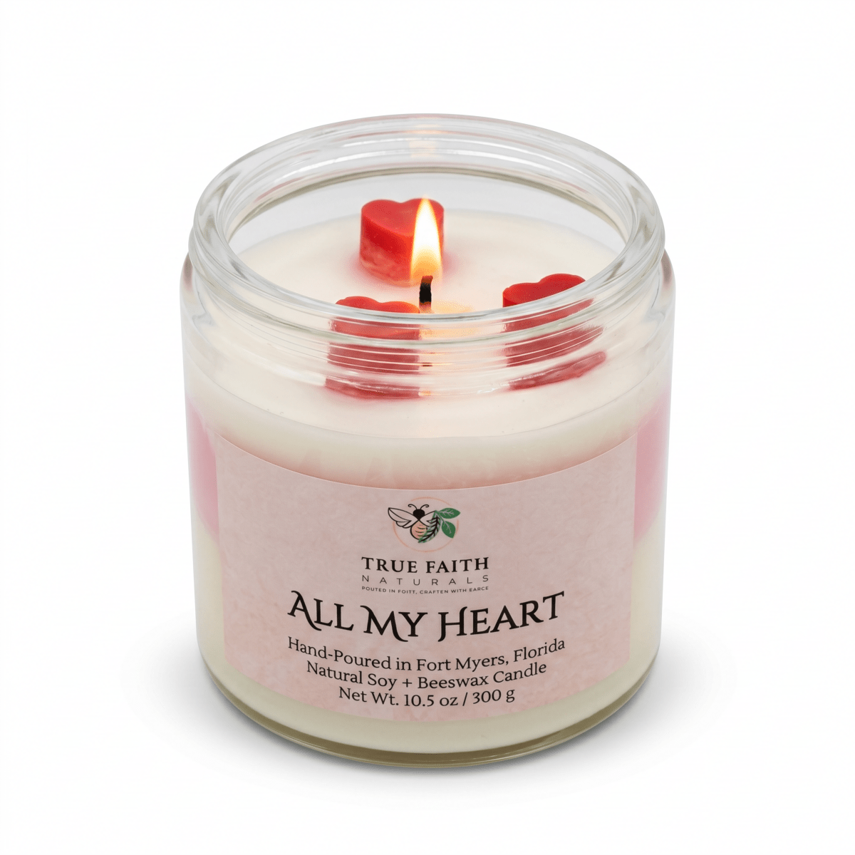 All My Heart Valentine's Day Candle - 10.5 oz Clear Jar - True Faith Naturals