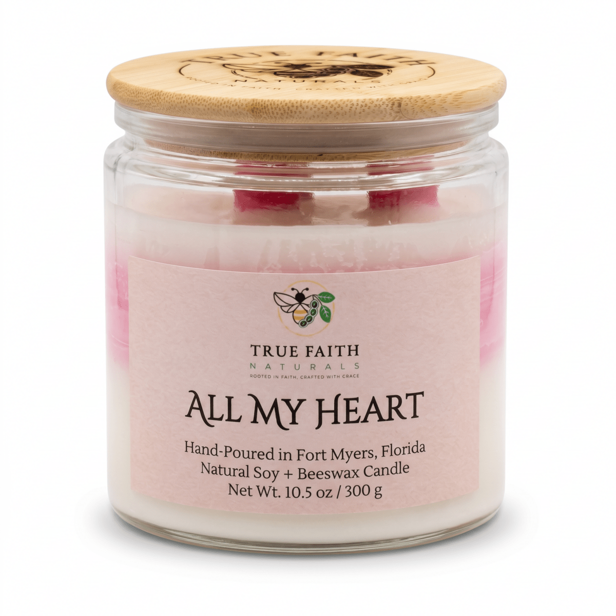 All My Heart Valentine's Day Candle - 10.5 oz Clear Jar - True Faith Naturals