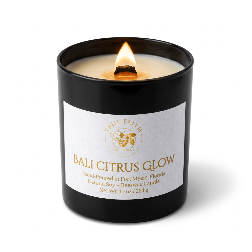 Bali Citrus Glow Candle – Pure Collection | 10 oz Glossy Black Jar - True Faith Naturals