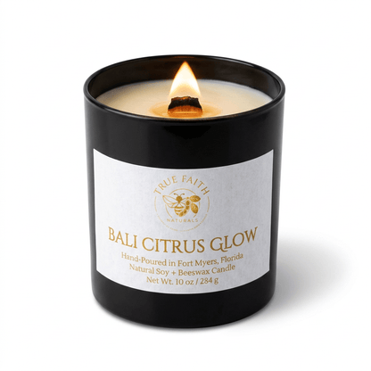Bali Citrus Glow Candle – Pure Collection | 10 oz Glossy Black Jar - True Faith Naturals