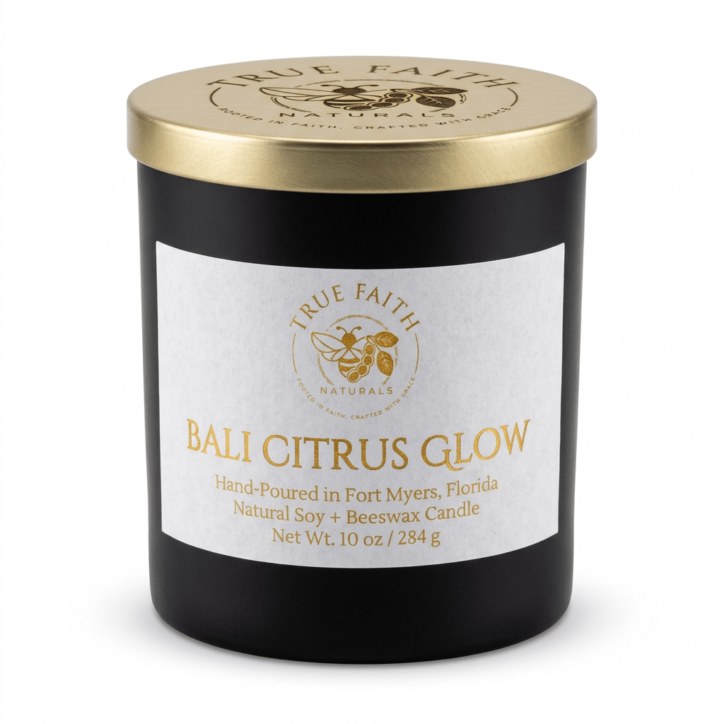 Bali Citrus Glow Candle – Pure Collection | 10 oz Glossy Black Jar - True Faith Naturals
