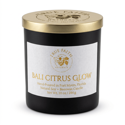 Bali Citrus Glow Candle – Pure Collection | 10 oz Glossy Black Jar - True Faith Naturals