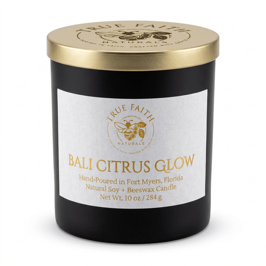 Bali Citrus Glow Candle – Pure Collection | 10 oz Glossy Black Jar - True Faith Naturals