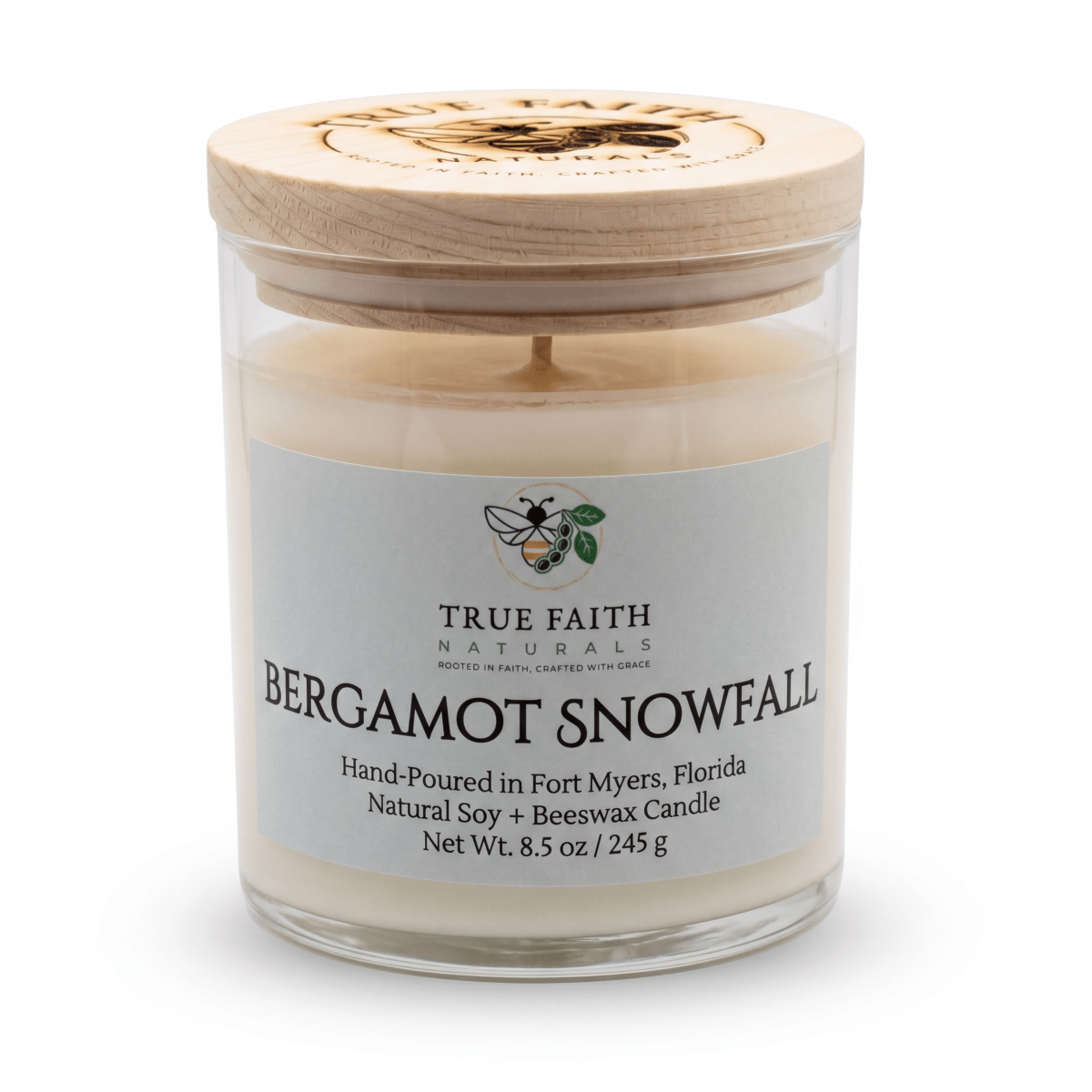 Bergamot Snowfall Christmas Candle – 7.7 oz Clear Jar - True Faith Naturals