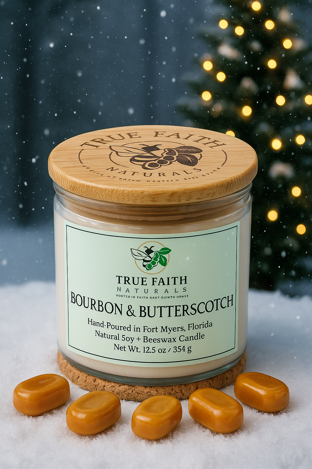 Bourbon & Butterscotch Christmas Candle – 12.5 oz Clear Jar