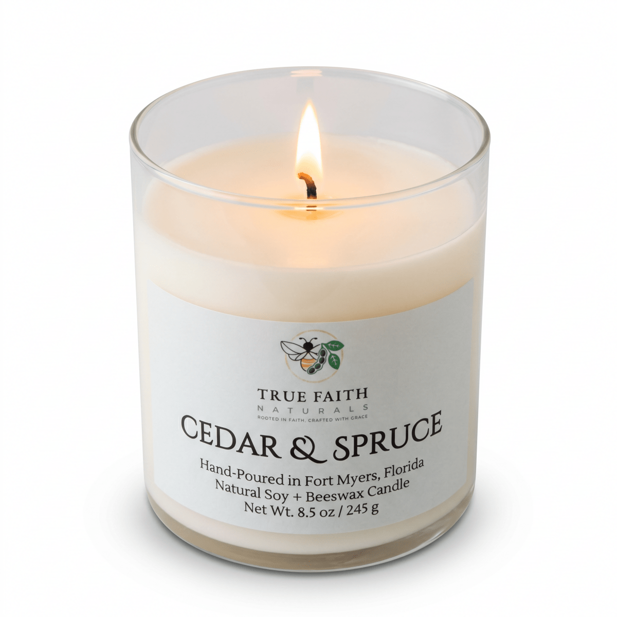 Cedar & Spruce Christmas Candle – 8.5 oz Clear Jar - True Faith Naturals