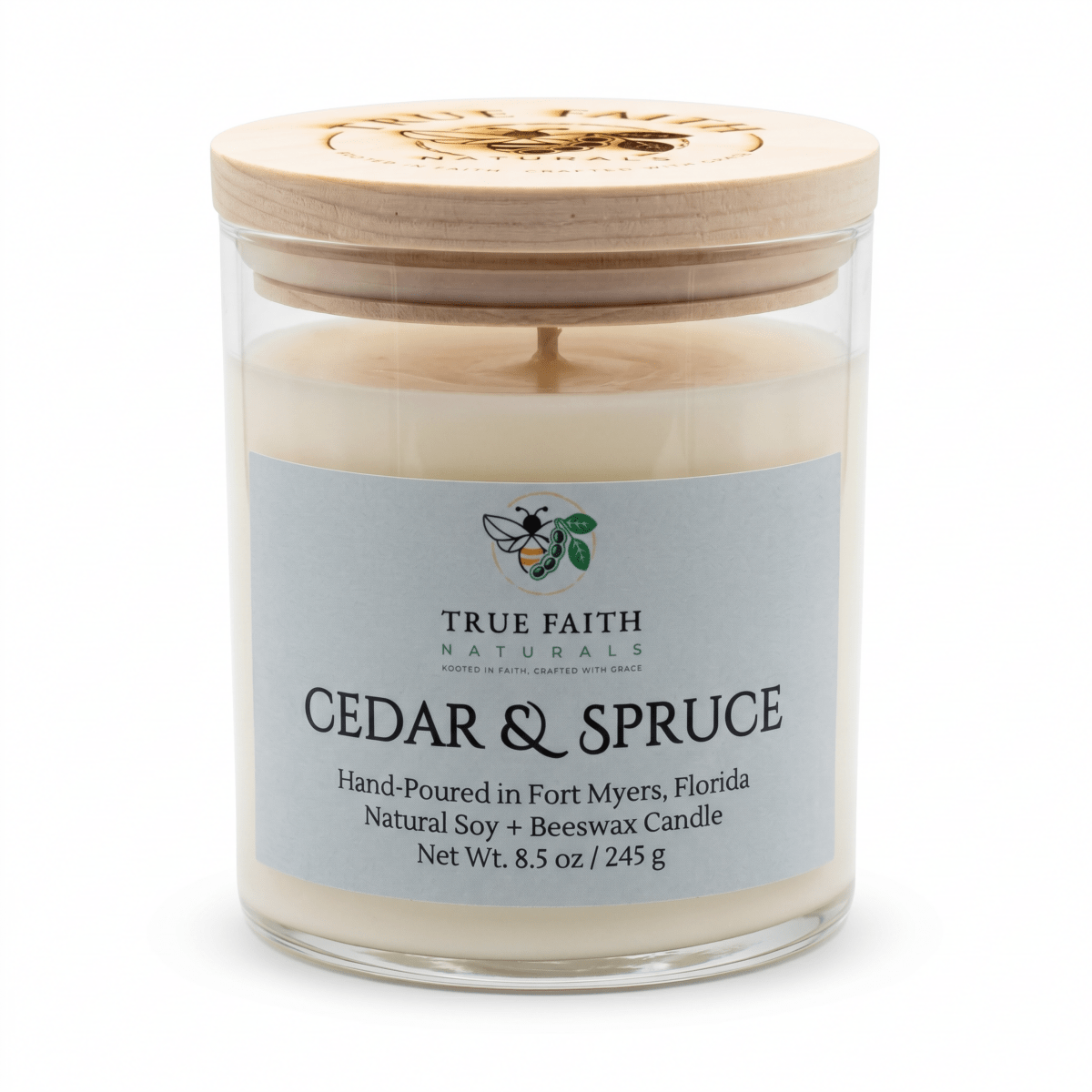 Cedar & Spruce Christmas Candle – 8.5 oz Clear Jar - True Faith Naturals