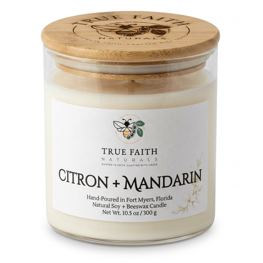 Citron & Mandarin Easter Candle - 10.5 oz Clear Jar - True Faith Naturals