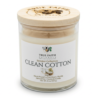 Clean Cotton Candle - Summer Collection | 9 oz Clear Jar - True Faith Naturals