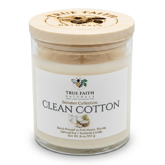 Clean Cotton Candle - Summer Collection | 9 oz Clear Jar - True Faith Naturals