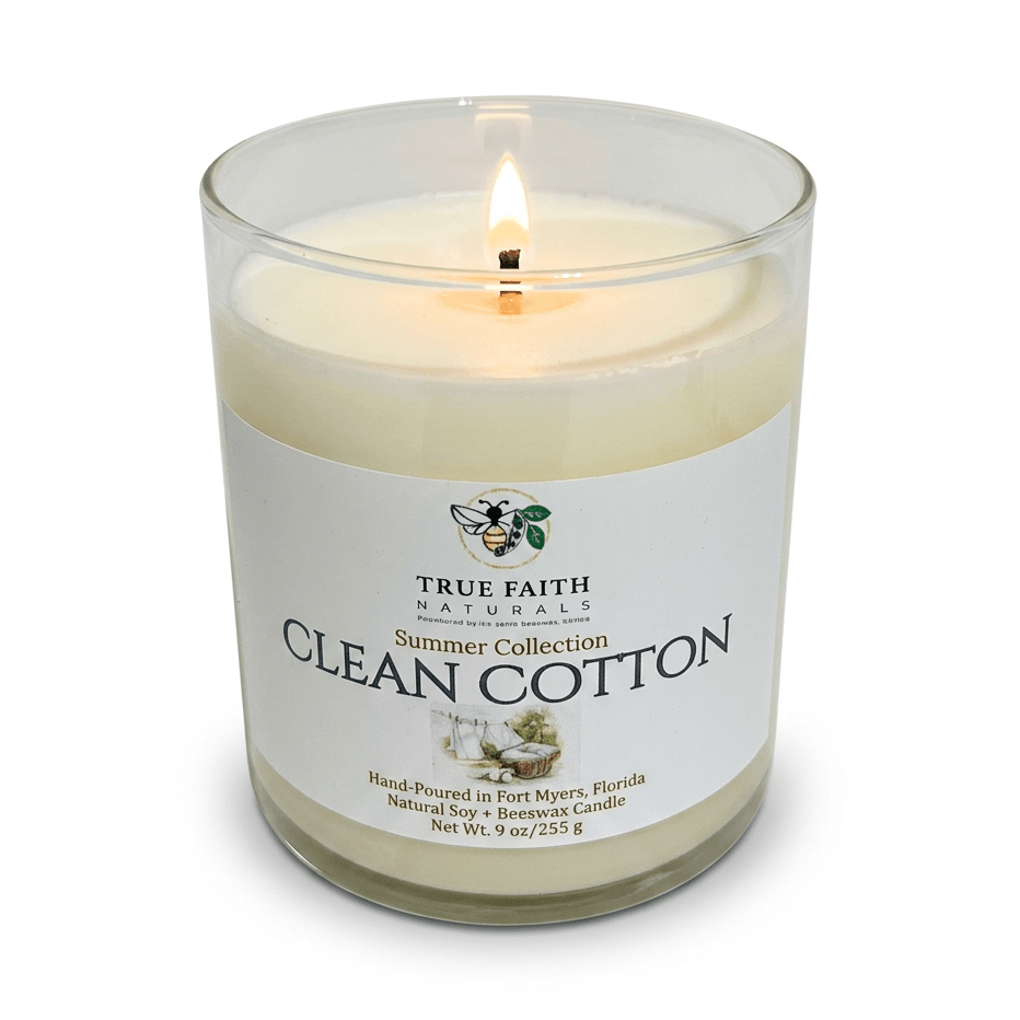 Clean Cotton Candle - Summer Collection | 9 oz Clear Jar - True Faith Naturals