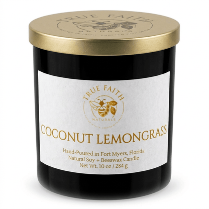 Coconut Lemongrass Candle – Pure Collection | 10 oz Glossy Black Jar - True Faith Naturals