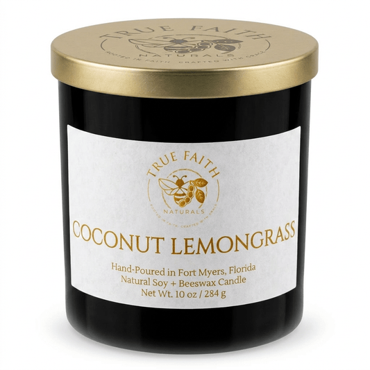 Coconut Lemongrass Candle – Pure Collection | 10 oz Glossy Black Jar - True Faith Naturals