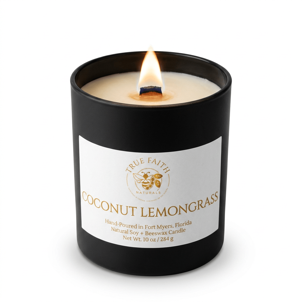 Coconut Lemongrass Candle – Pure Collection | 10 oz Glossy Black Jar - True Faith Naturals