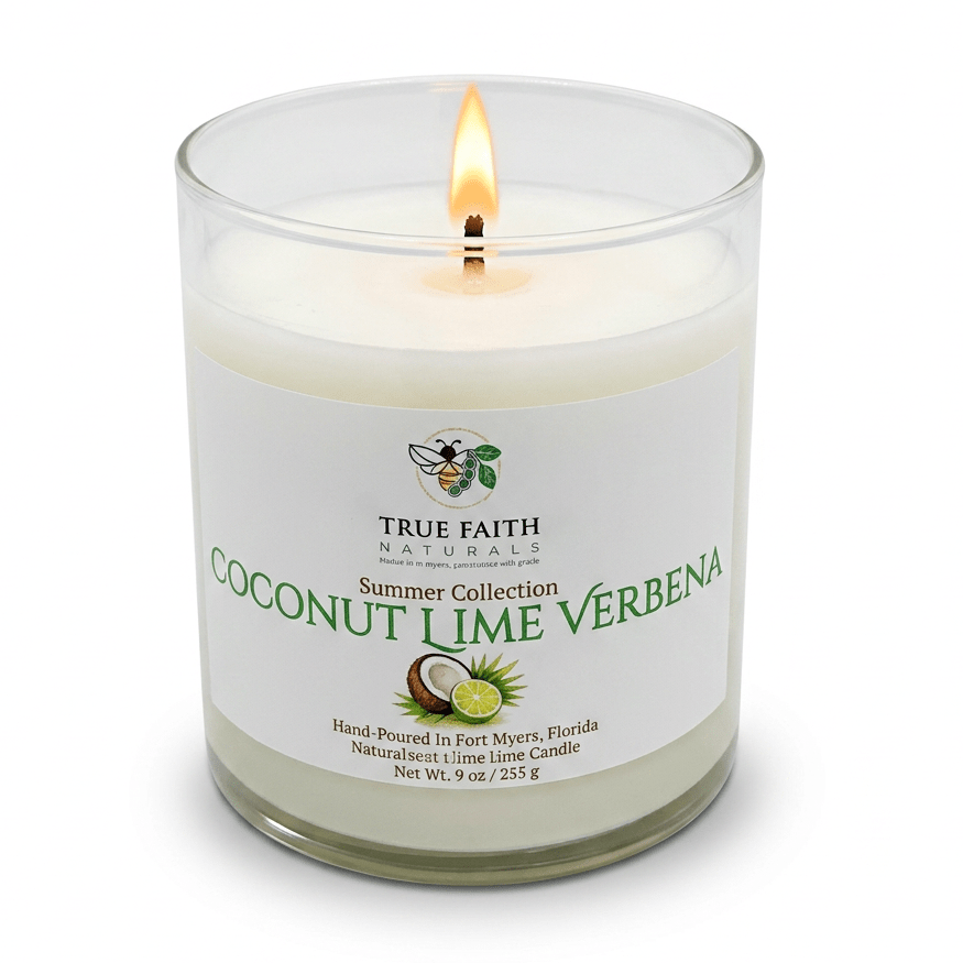 Coconut Lime Verbena Candle - Summer Collection | 9 oz Clear Jar - True Faith Naturals