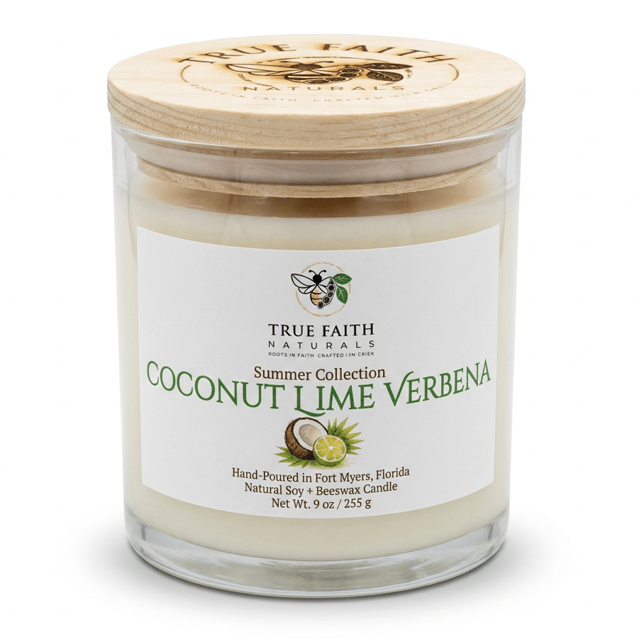 Coconut Lime Verbena Candle - Summer Collection | 9 oz Clear Jar - True Faith Naturals