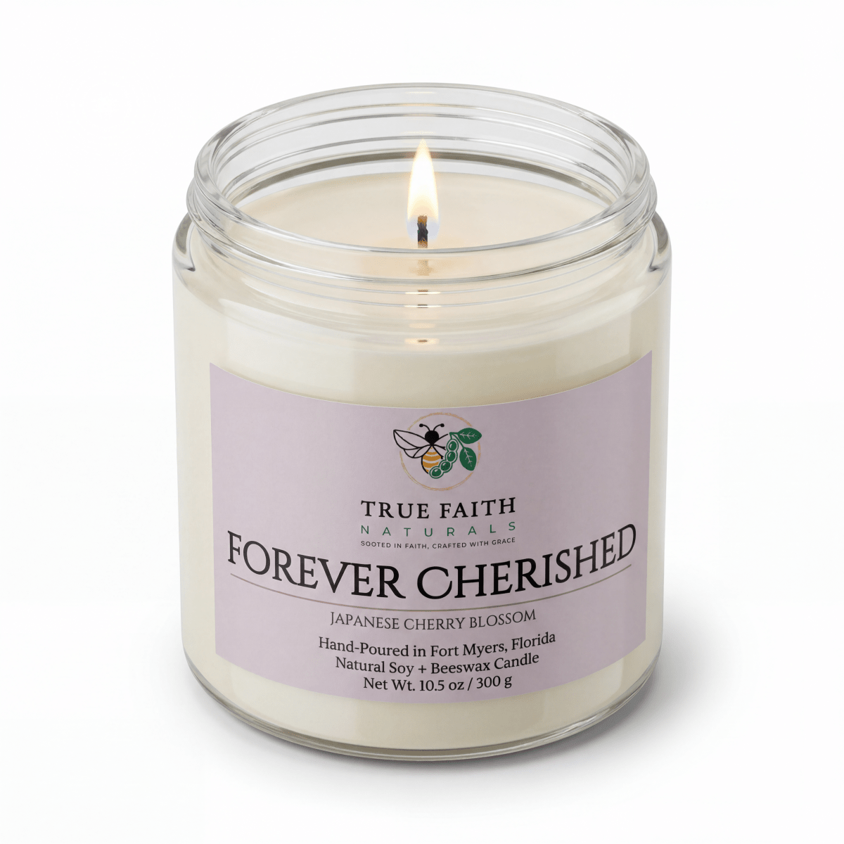 Forever Cherished Mother's Day Candle - 10.5 oz Clear Jar - True Faith Naturals