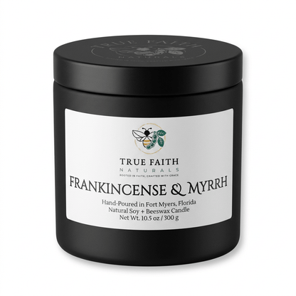Frankincense & Myrrh Biblical Inspired Candle - 10.5 oz Matte Black Jar - True Faith Naturals