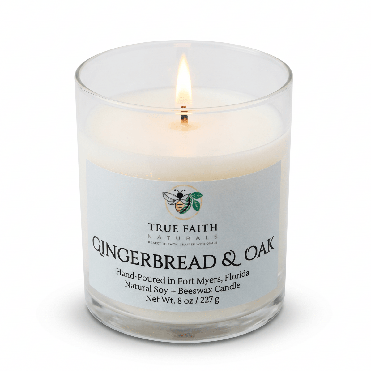Gingerbread & Oak Christmas Candle – 8.5 oz Clear Jar - True Faith Naturals