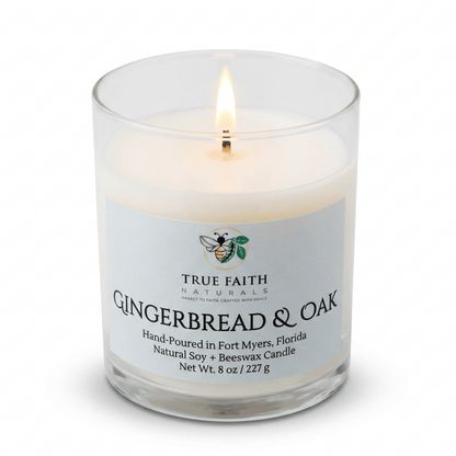 Gingerbread & Oak Christmas Candle – 8.5 oz Clear Jar - True Faith Naturals