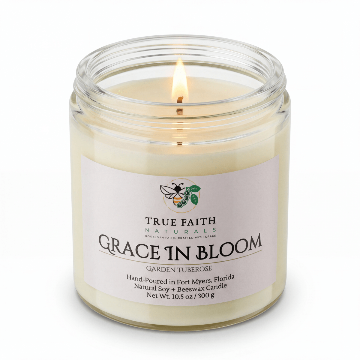 Grace in Bloom Mother's Day Candle - 10.5 oz Clear Jar - True Faith Naturals