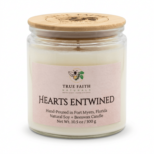 Hearts Entwined Valentine's Day Candle - 10.5 oz Clear Jar - True Faith Naturals
