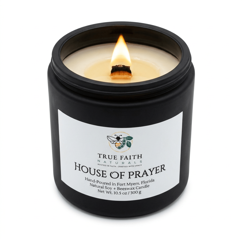 House of Prayer Biblical Inspired Candle - 10.5 oz Matte Black Jar - True Faith Naturals