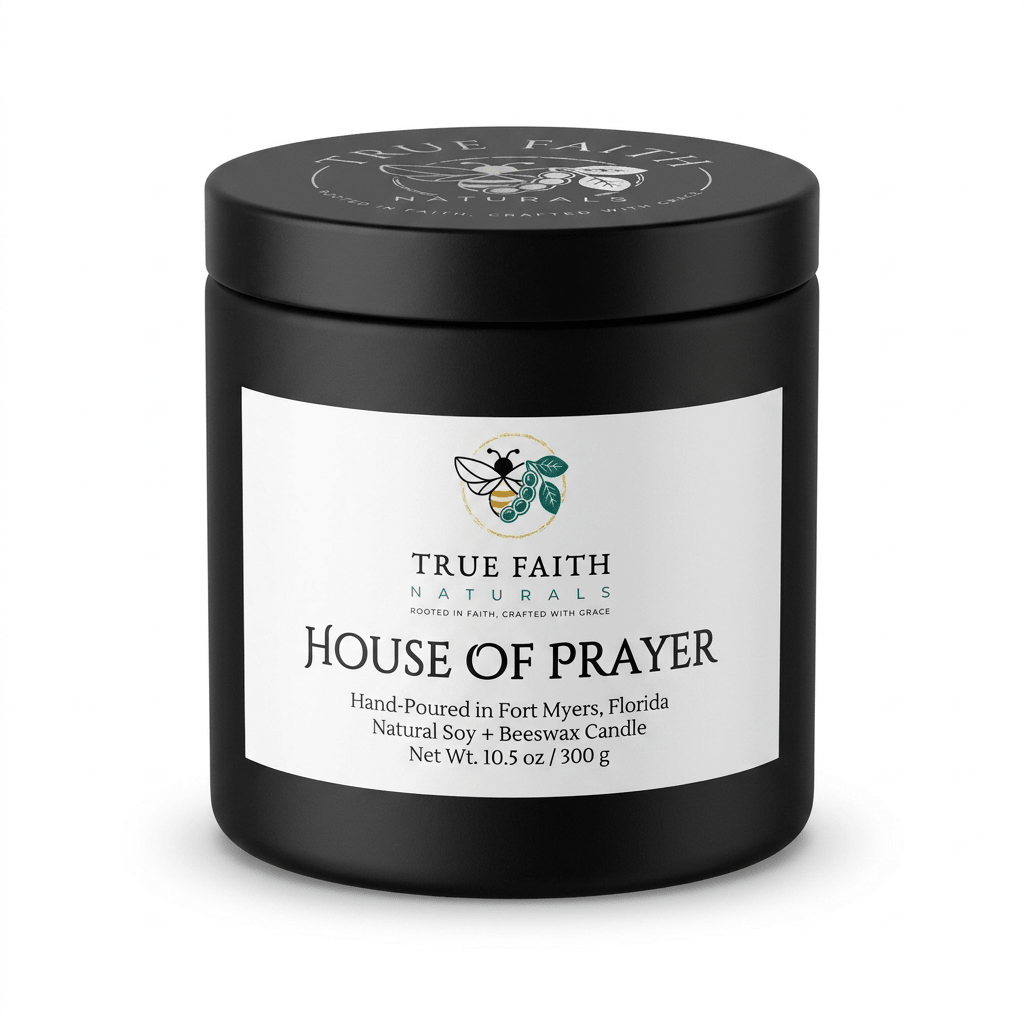 House of Prayer Biblical Inspired Candle - 10.5 oz Matte Black Jar - True Faith Naturals