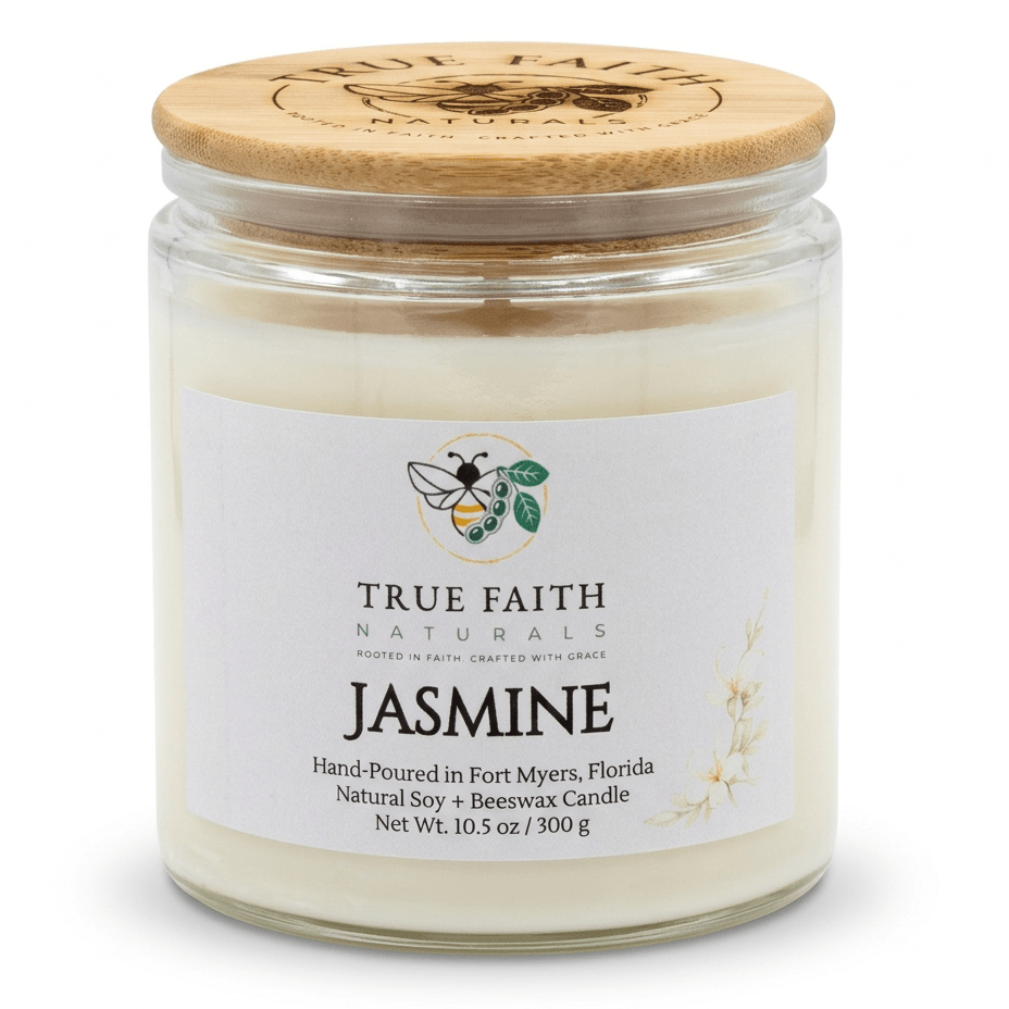 Jasmine Easter Candle - 10.5 oz Clear Jar - True Faith Naturals