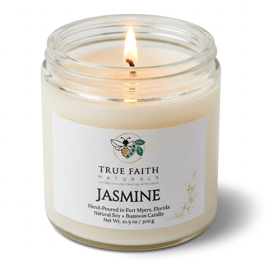 Jasmine Easter Candle - 10.5 oz Clear Jar - True Faith Naturals