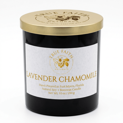 Lavender Chamomile Candle – Pure Collection | 10 oz Glossy Black Jar - True Faith Naturals
