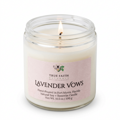 Lavender Vows Valentine's Day Candle - 10.5 oz Clear Jar - True Faith Naturals