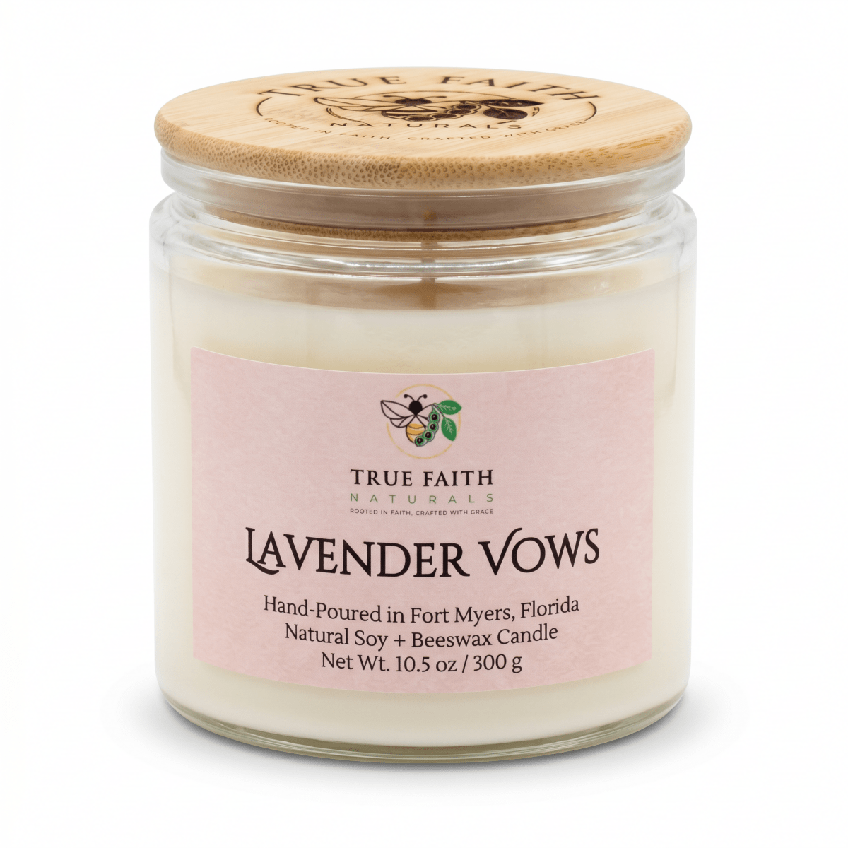 Lavender Vows Valentine's Day Candle - 10.5 oz Clear Jar - True Faith Naturals