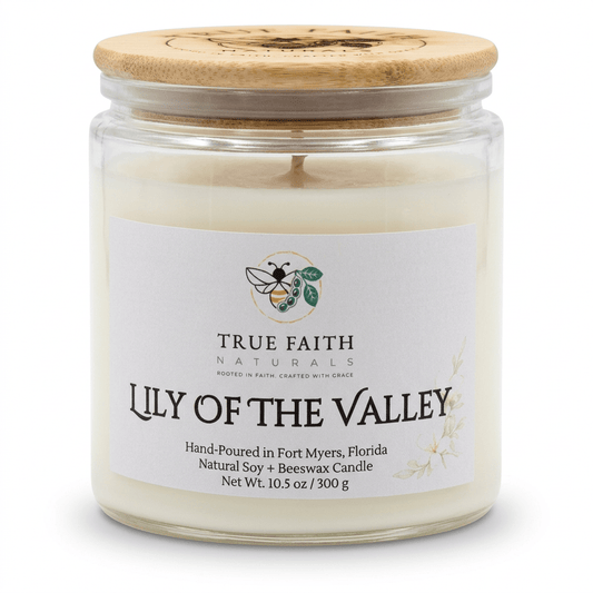 Lily of the Valley Easter Candle - 10.5 oz Clear Jar - True Faith Naturals