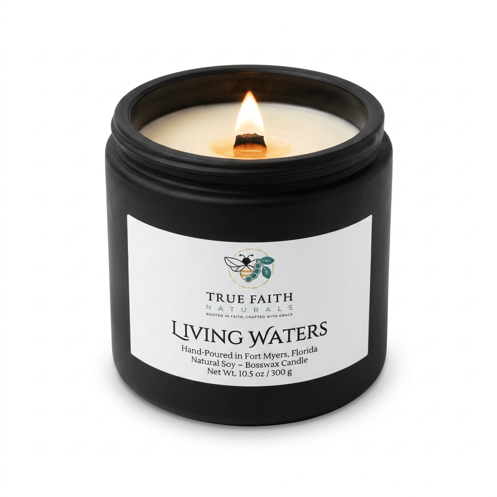 Living Waters Biblical Inspired Candle - 10.5 oz Matte Black Jar - True Faith Naturals