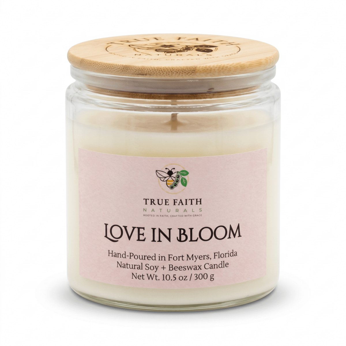 Love in Blooms Valentine's Day Candle - 10.5 oz Clear Jar - True Faith Naturals