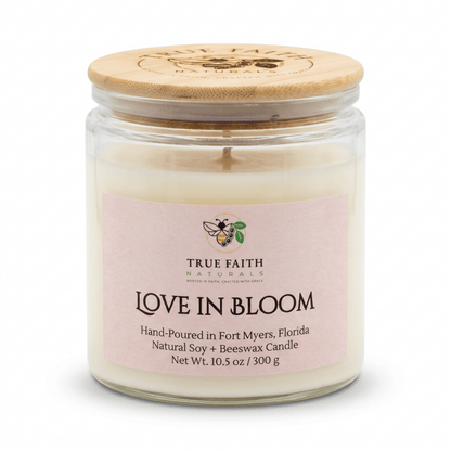 Love in Blooms Valentine's Day Candle - 10.5 oz Clear Jar - True Faith Naturals