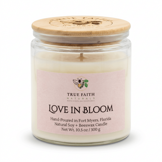 Love in Blooms Valentine's Day Candle - 10.5 oz Clear Jar - True Faith Naturals