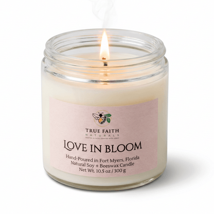 Love in Blooms Valentine's Day Candle - 10.5 oz Clear Jar - True Faith Naturals