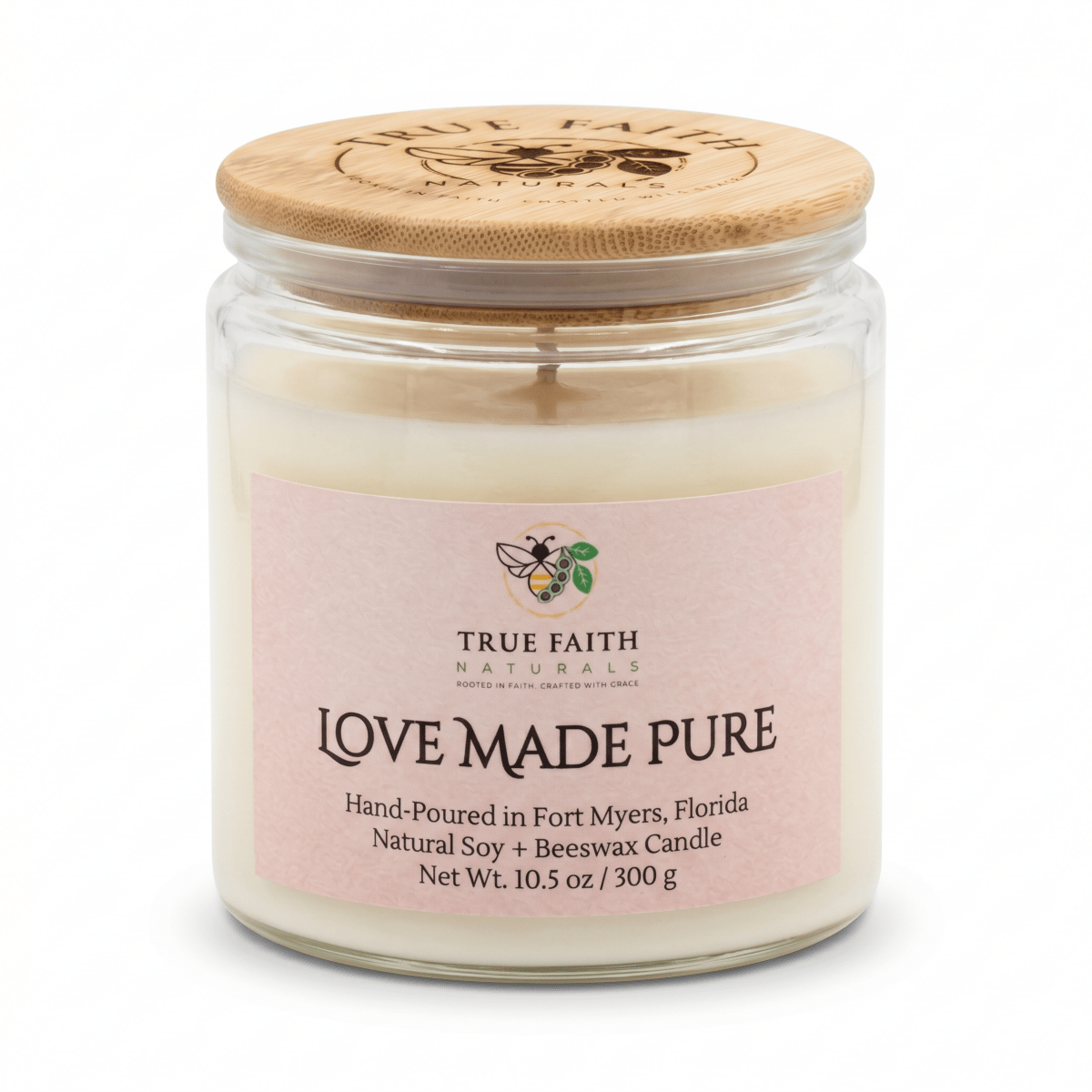 Love Made Pure Valentine's Day Candle - 10.5 oz Clear Jar - True Faith Naturals