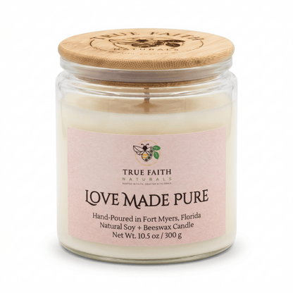 Love Made Pure Valentine's Day Candle - 10.5 oz Clear Jar - True Faith Naturals