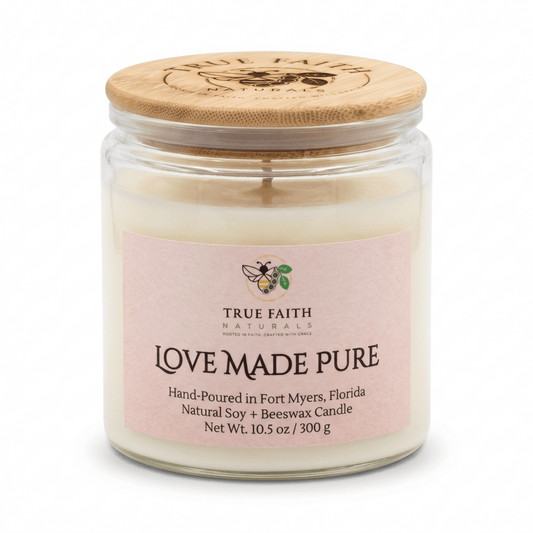 Love Made Pure Valentine's Day Candle - 10.5 oz Clear Jar - True Faith Naturals