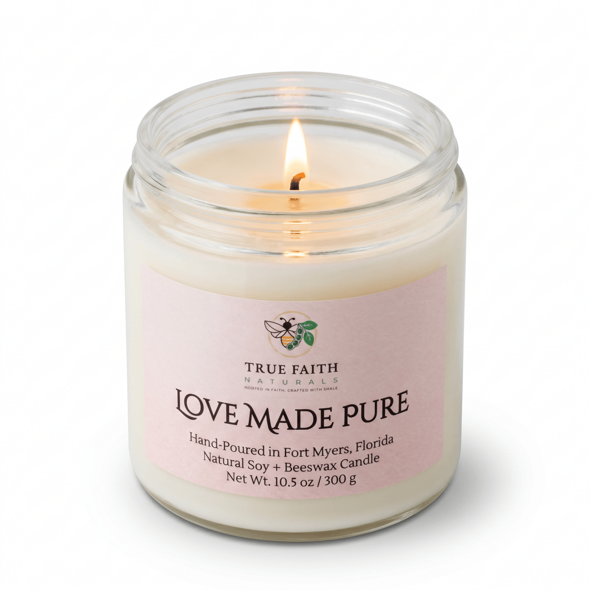 Love Made Pure Valentine's Day Candle - 10.5 oz Clear Jar - True Faith Naturals