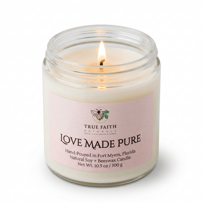 Love Made Pure Valentine's Day Candle - 10.5 oz Clear Jar - True Faith Naturals